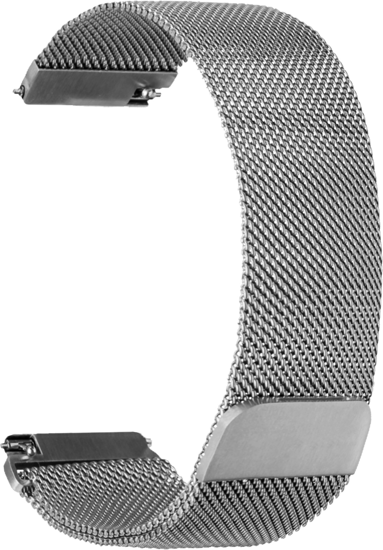 Silbernes Mesh-Uhrenarmband mit Metallverschluss.