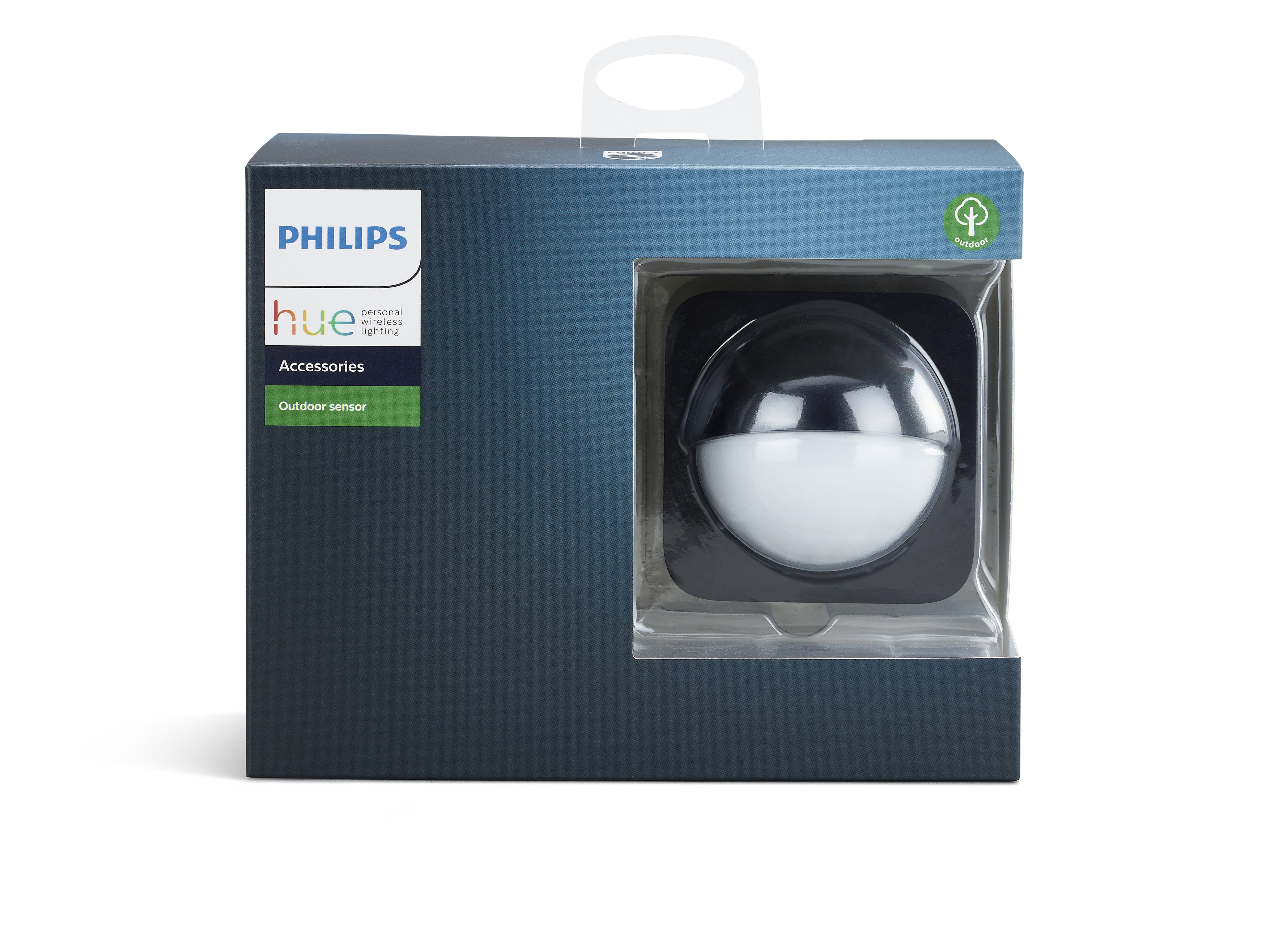 Philips Hue Outdoor Sensor Box, schwarz und weiß. Das Produkt ist sichtbar. Weißer Hintergrund.