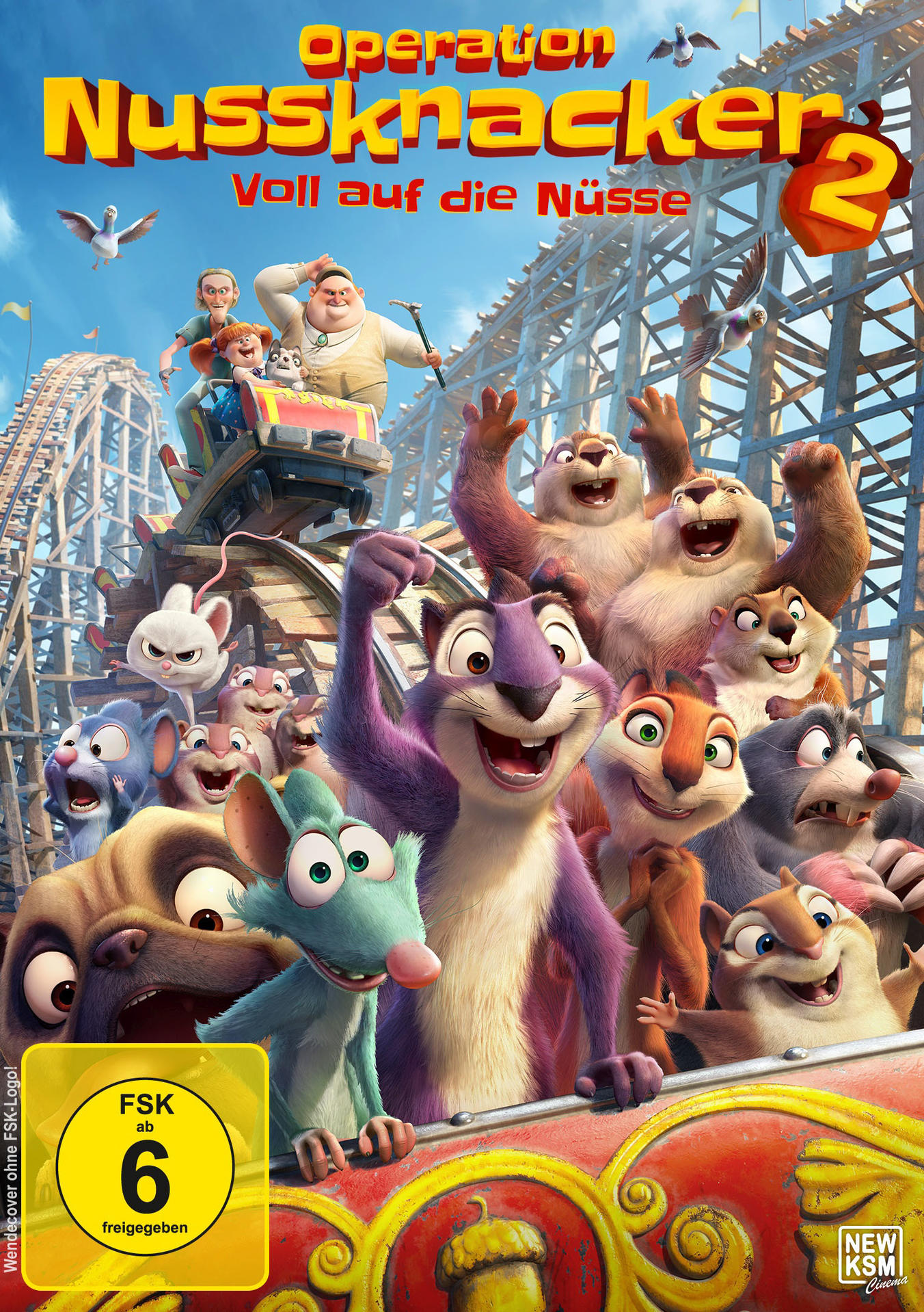 Operation Nussknacker 2 Filmplakat mit Zeichentrickfiguren auf einer Achterbahn.