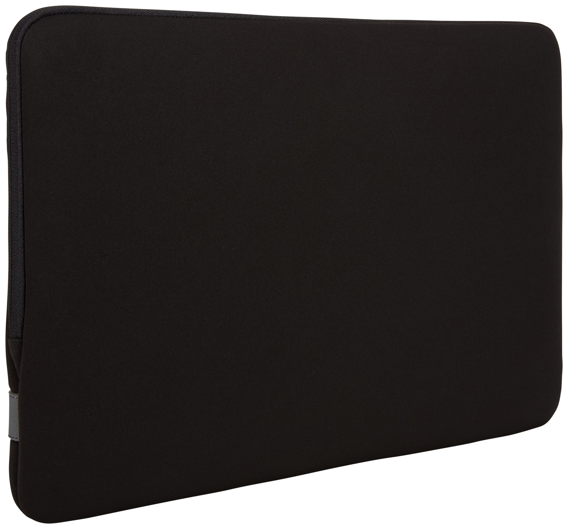 Black laptop sleeve with a gray zipper and a simple design.