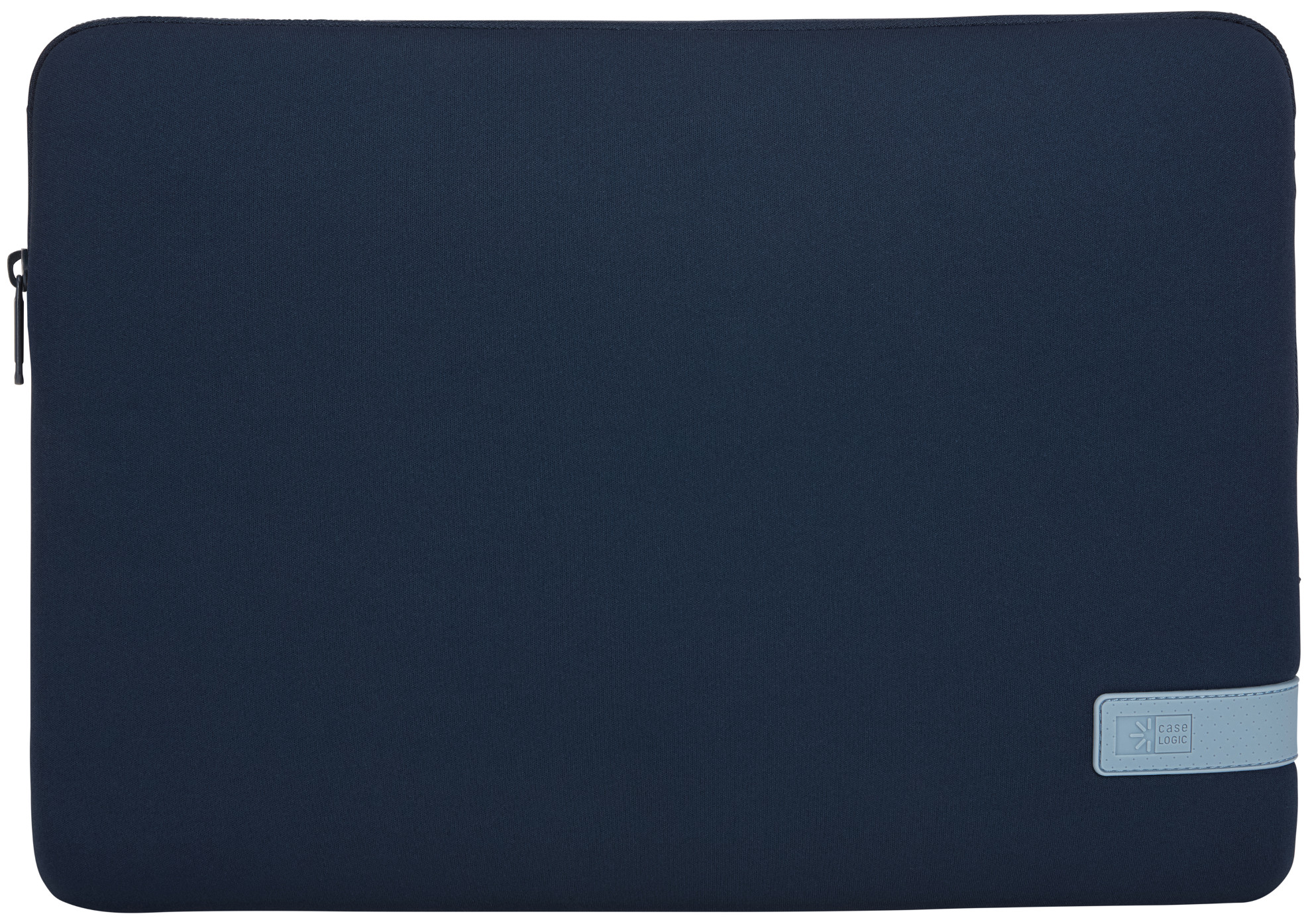 Donkerblauwe laptoptas, met een lichtblauw accent en een Case Logic logo.