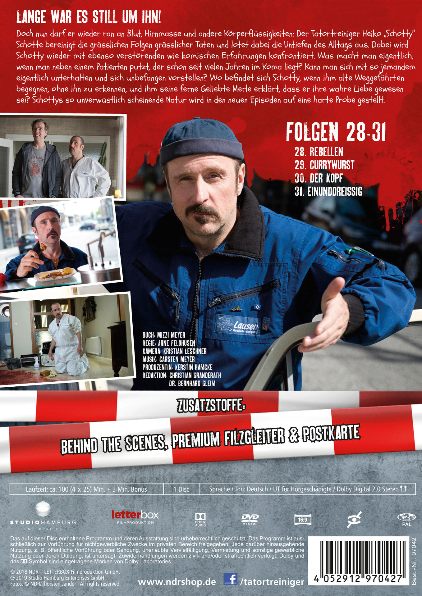 Rückseite einer DVD: Ein Mann mit Schnurrbart im Zentrum, umgeben von mehreren Standbildern.