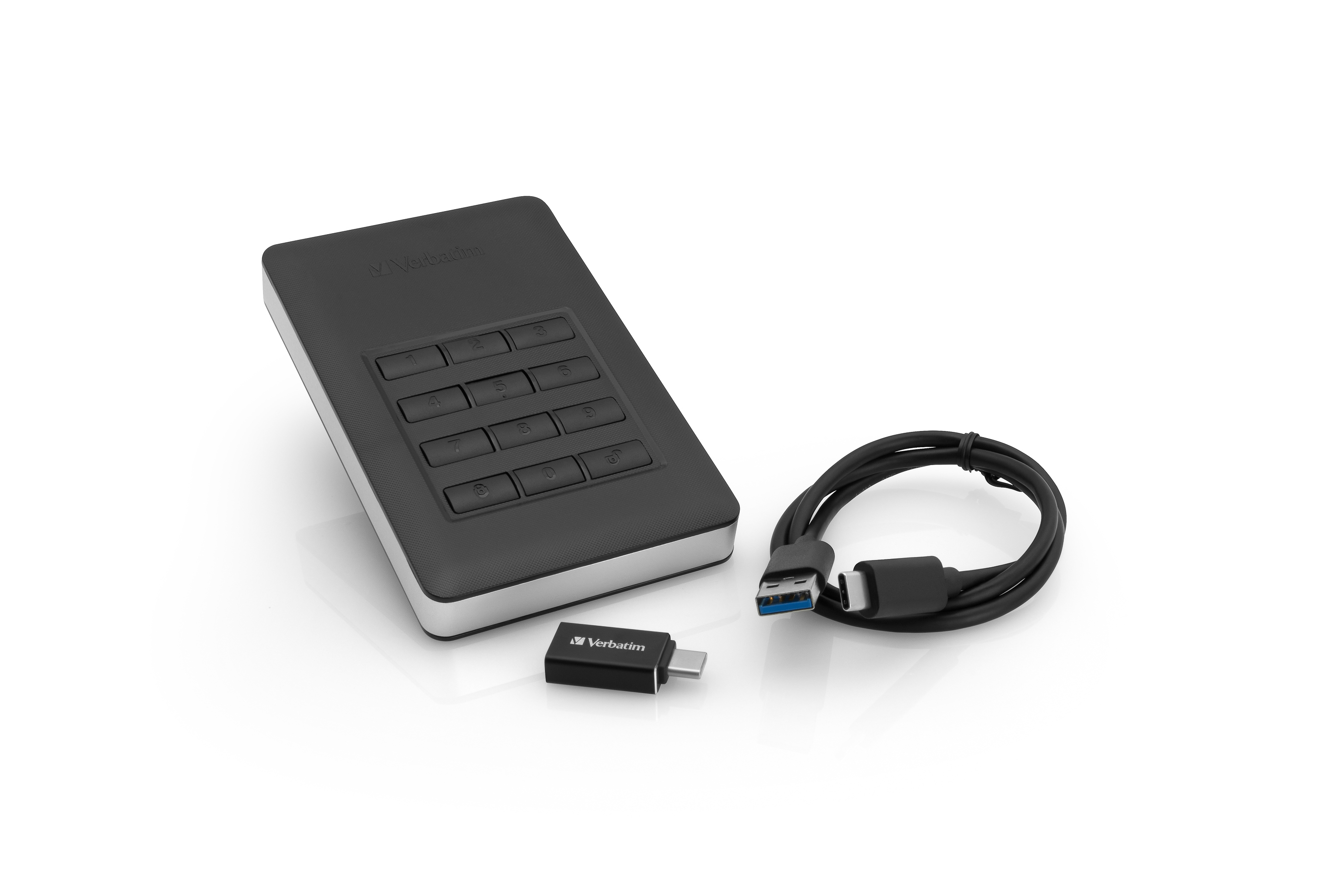 VERBATIM 53403 Secure Portable Festplatte, 2 TB HDD, 2,5 Zoll, extern, Schwarz/Silber