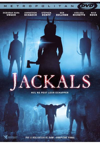 Affiche du film Jackals. Des figures avec des cornes et une hache sont montrées.