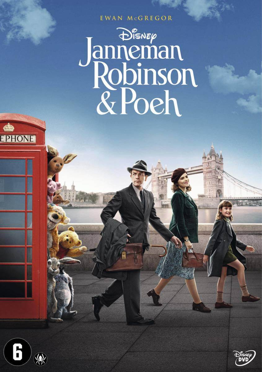 Filmposter met Ewan McGregor en personages uit Winnie de Poeh en het Honderd Bunderbos.