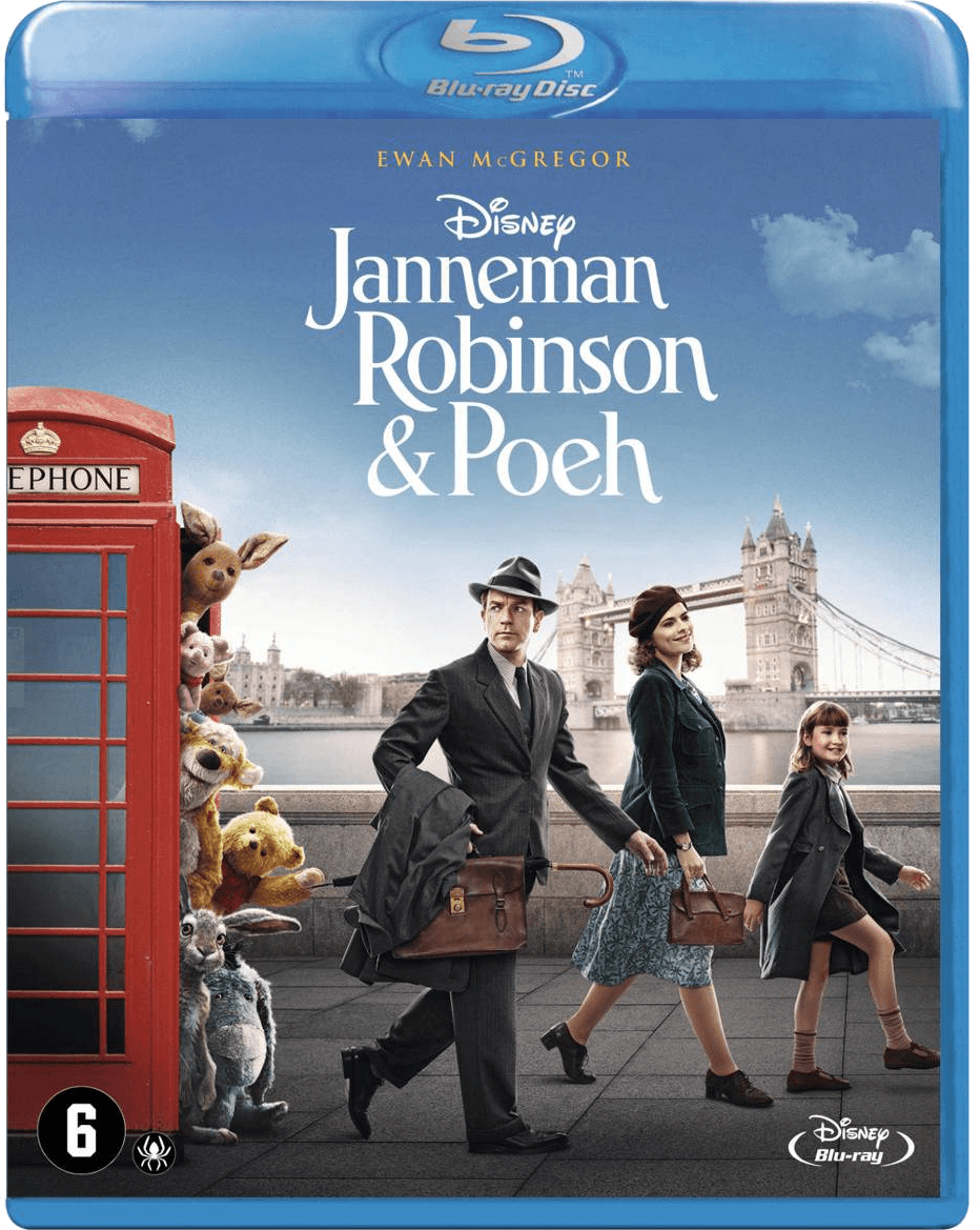 Blu-ray cover van "Janneman Robinson & Poeh" met personages en Londense achtergrond.
