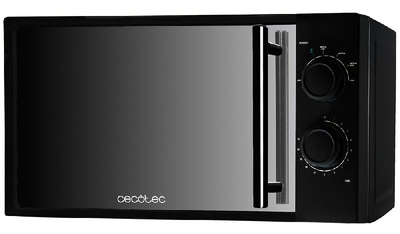 Microondas Libre Instalacion cecotec 20l 700w negro con grill 01367 black. 700 potencia capacidad 20 6 niveles temporizador 30 min modo descongelar acabado en espejo 5