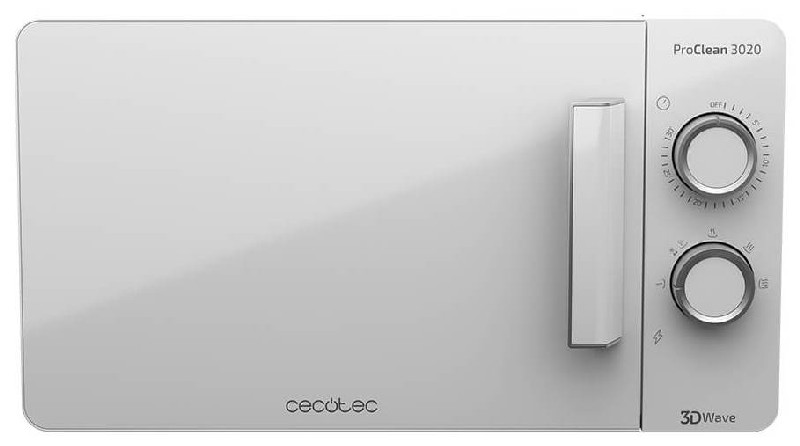 Horno microondas Cecotec blanco con controles.