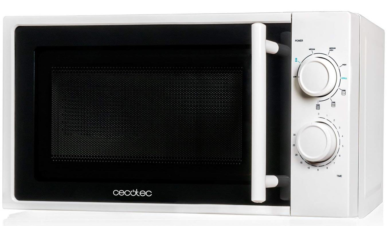 Microondas - Cecotec Grill, Con grill, 700 W, 20 L, 9 potencias, Descongelación, Blanco