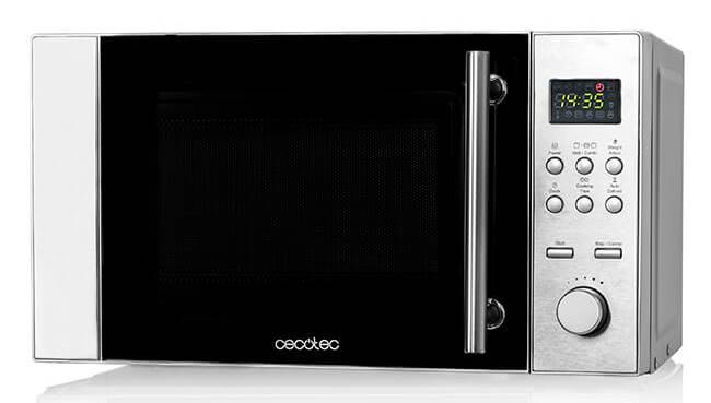 Microondas - Cecotec Steel, Con grill, 700 W, 20 L, Descongela, Display LED, Inox