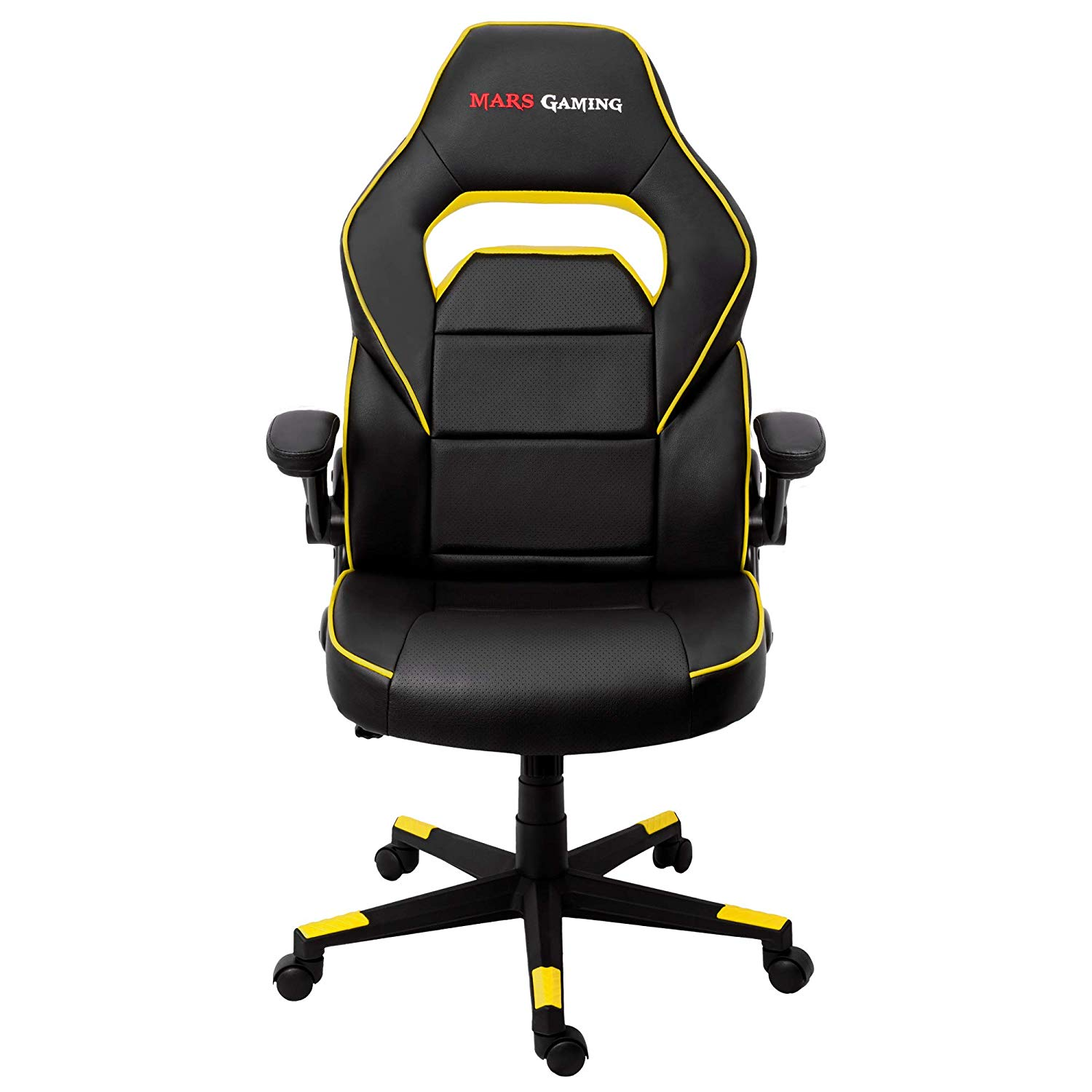 Silla gaming - Mars Gaming MGC117, Altura e inclinación ajustables, Reposabrazos abatible, Amarillo