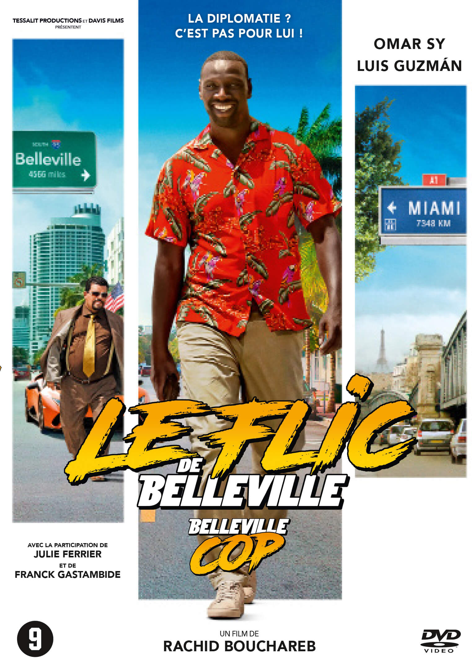 Affiche de film avec Omar Sy. L'affiche a trois panneaux avec du texte en français.