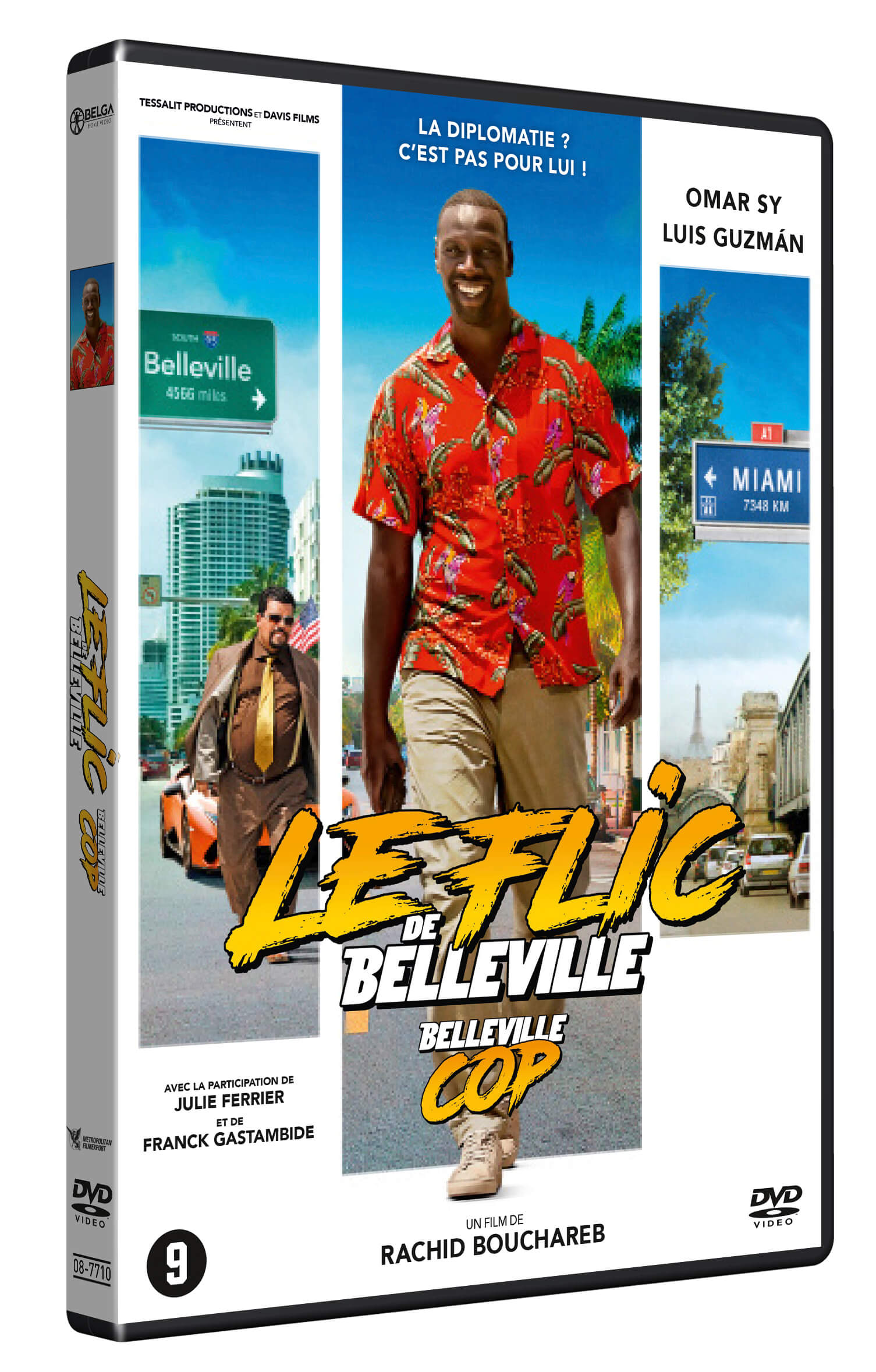 Jaquette DVD de 'Le Flic de Belleville'. Avec Omar Sy et Luis Guzmán. Affiche de film avec texte.