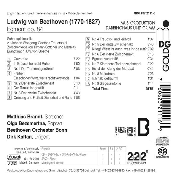CD-Cover mit deutschem Text über Beethovens Musik, einschließlich Titelliste und Credits.