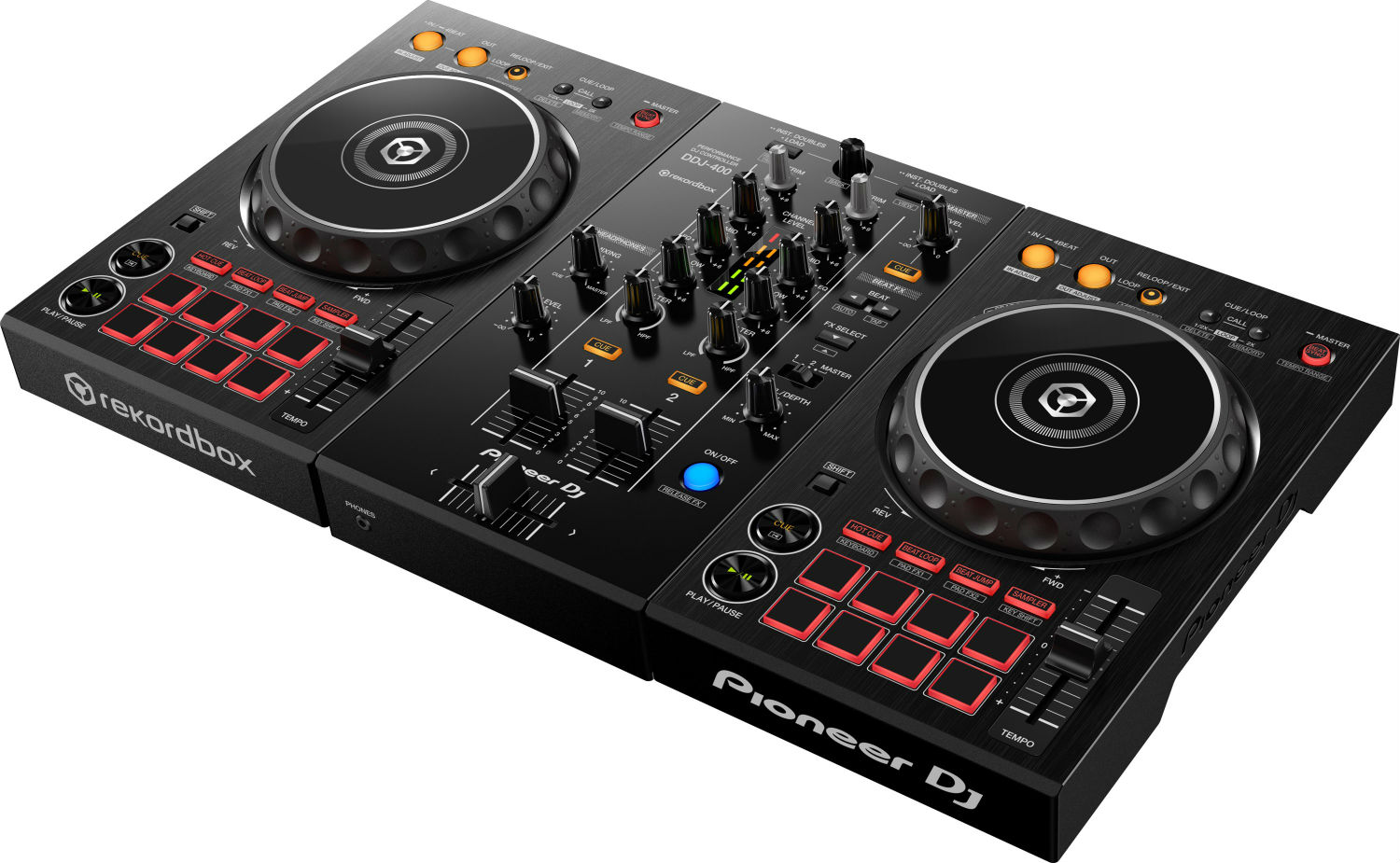 Controladora DJ - Pioneer DJ DDJ-400, 2 canales, Rekordbox DJ, 2 Jog Wheels, 103 dB, USB, Negro