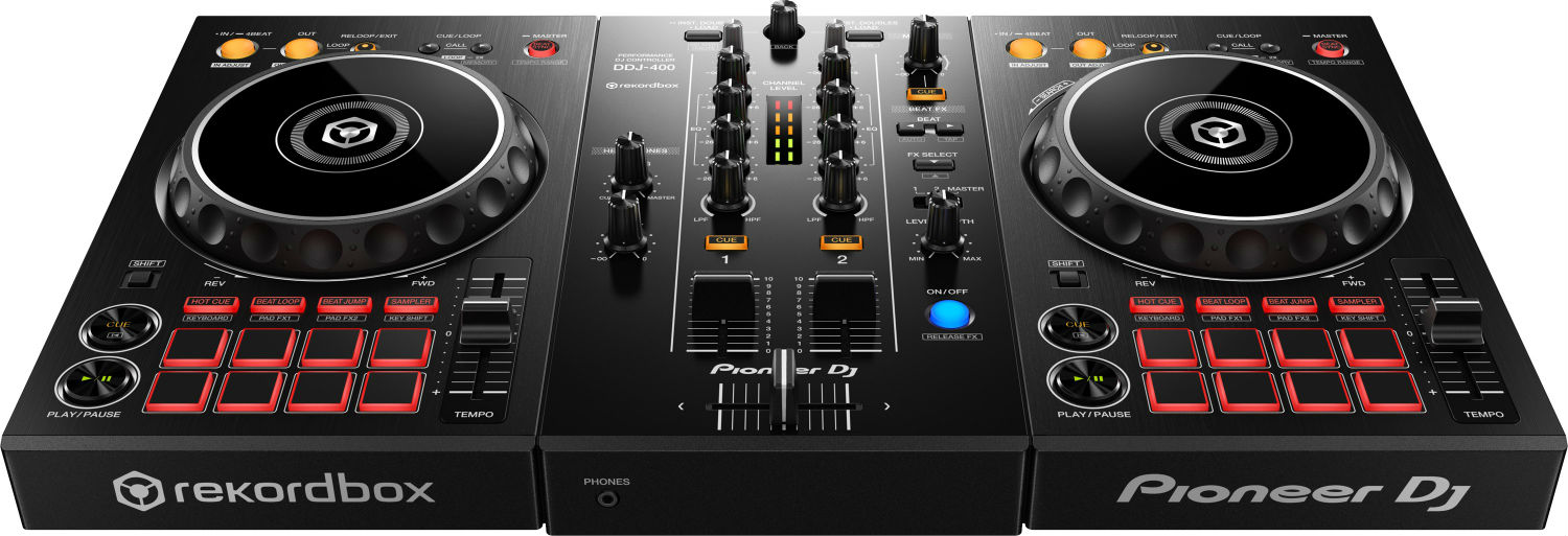 Controladora DJ - Pioneer DJ DDJ-400, 2 canales, Rekordbox DJ, 2 Jog Wheels, 103 dB, USB, Negro