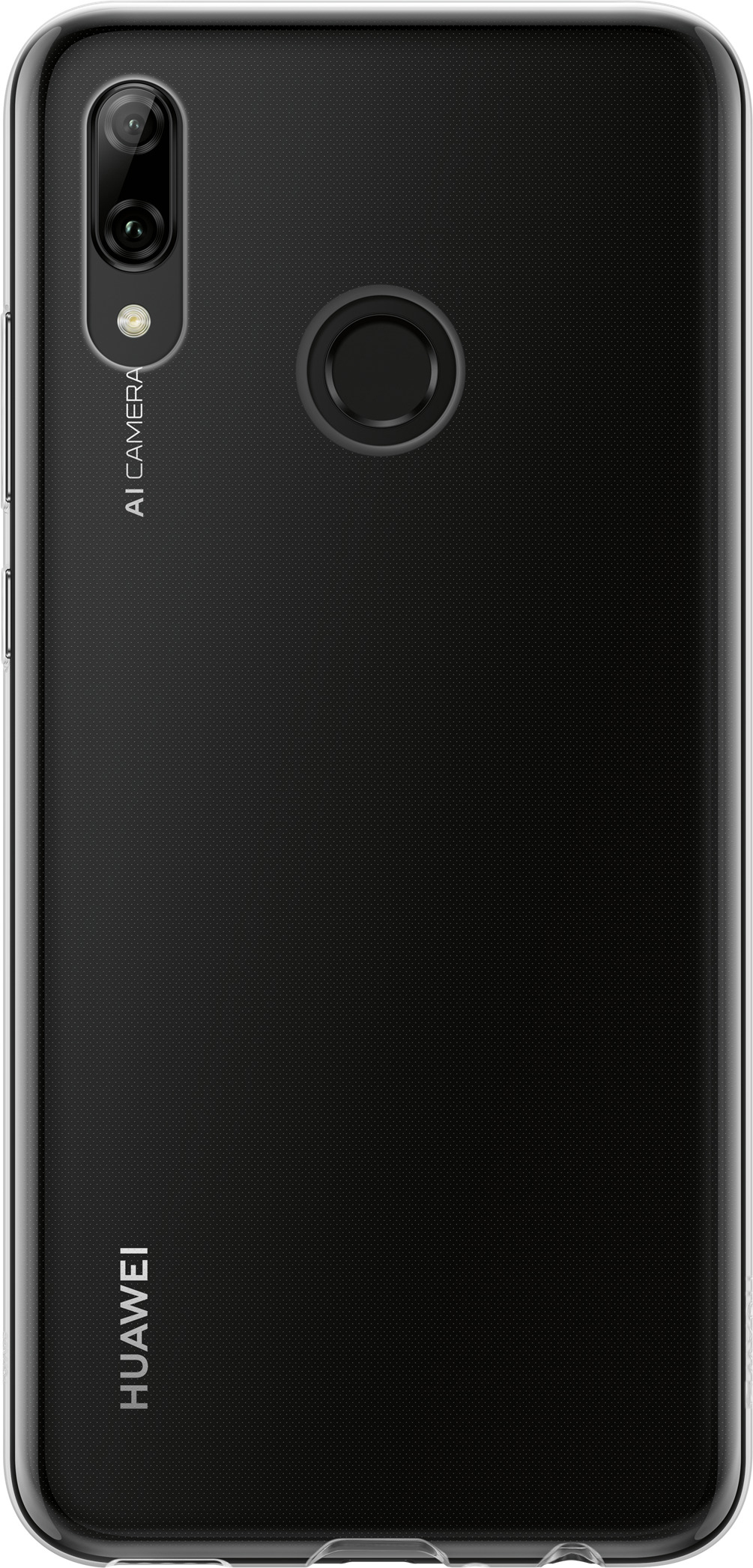 Schwarzes Huawei-Smartphone, Rückansicht. Dual-Kamera, Fingerabdrucksensor und Huawei-Logo sind sichtbar.