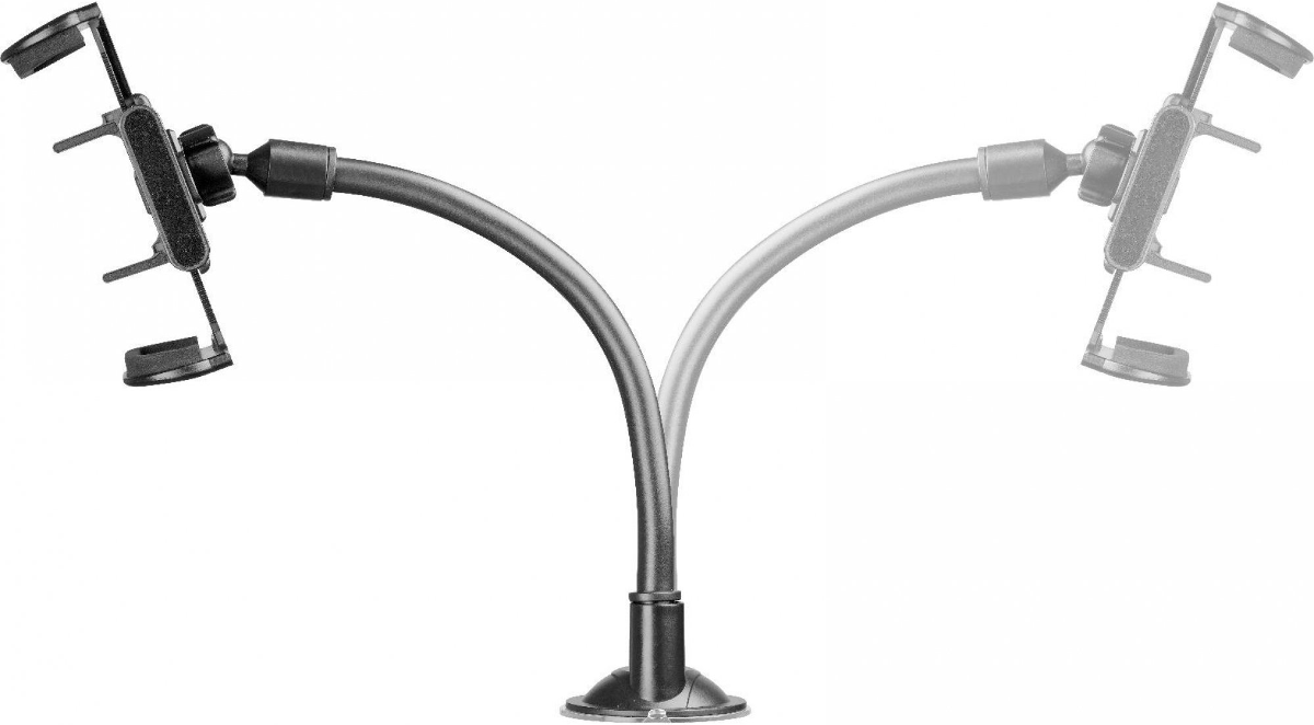 Un support de téléphone avec un bras flexible, fond blanc.