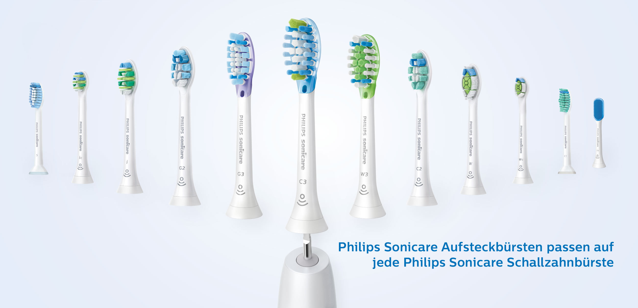 Verschiedene Philips Sonicare Zahnbürstenköpfe. Unterschiedliche Farben.