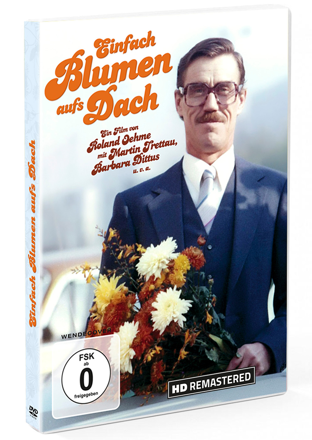 DVD-Hülle mit dem Filmtitel 'Einfach Blumen aufs Dach'. Ein Mann hält Blumen.