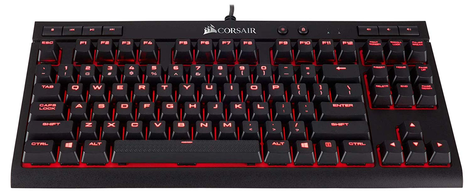 Teclado gaming - Corsair K63, Mecánico, Retroiluminación LED roja, Negro