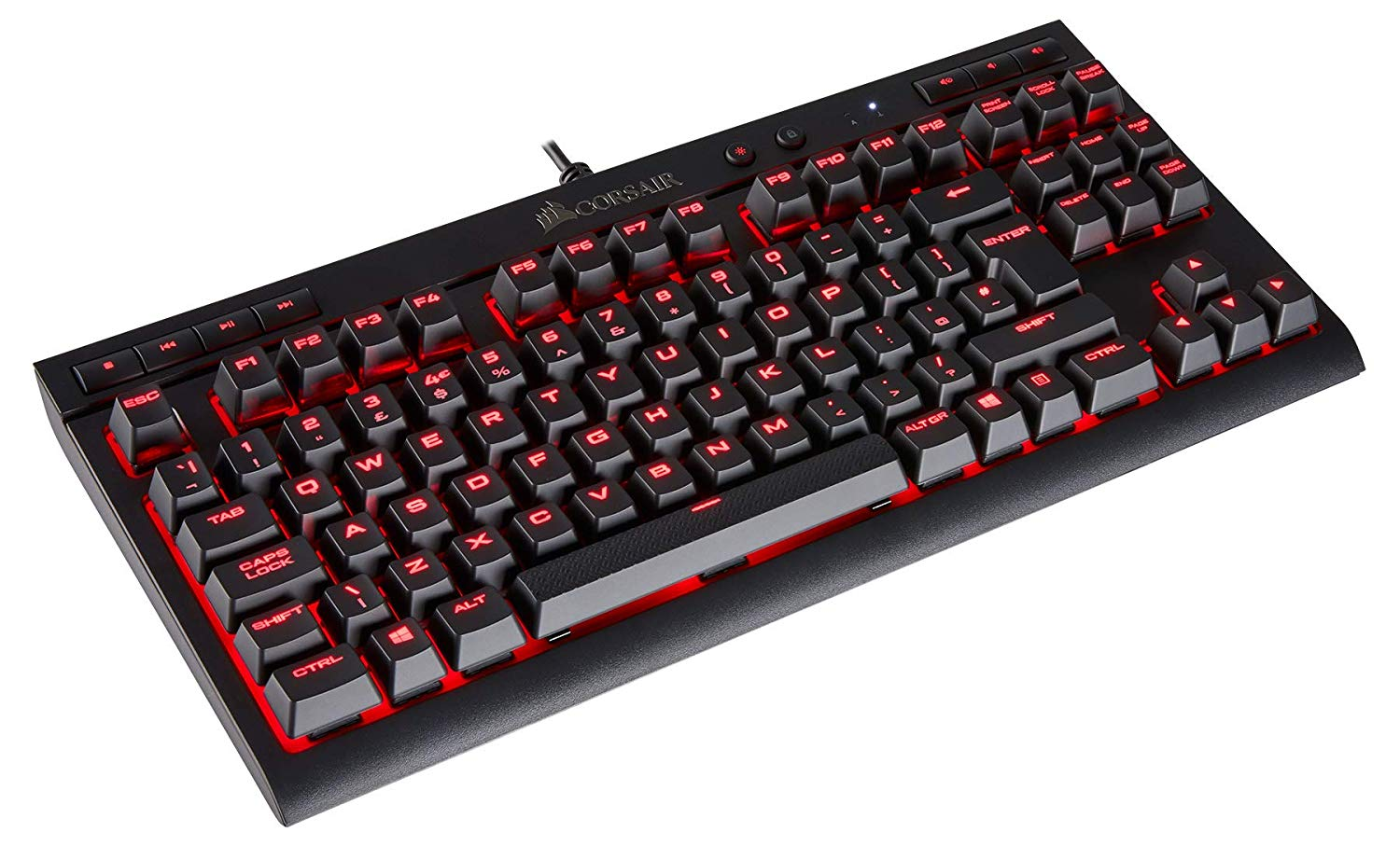 Teclado gaming - Corsair K63, Mecánico, Retroiluminación LED roja, Negro