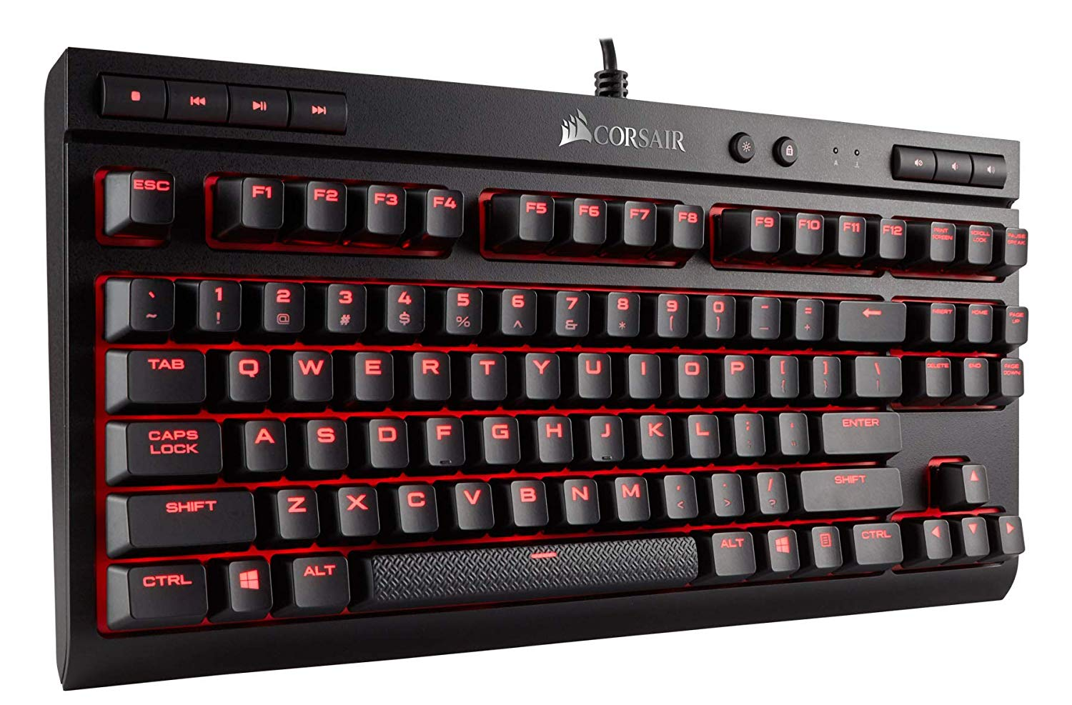 Teclado gaming - Corsair K63, Mecánico, Retroiluminación LED roja, Negro