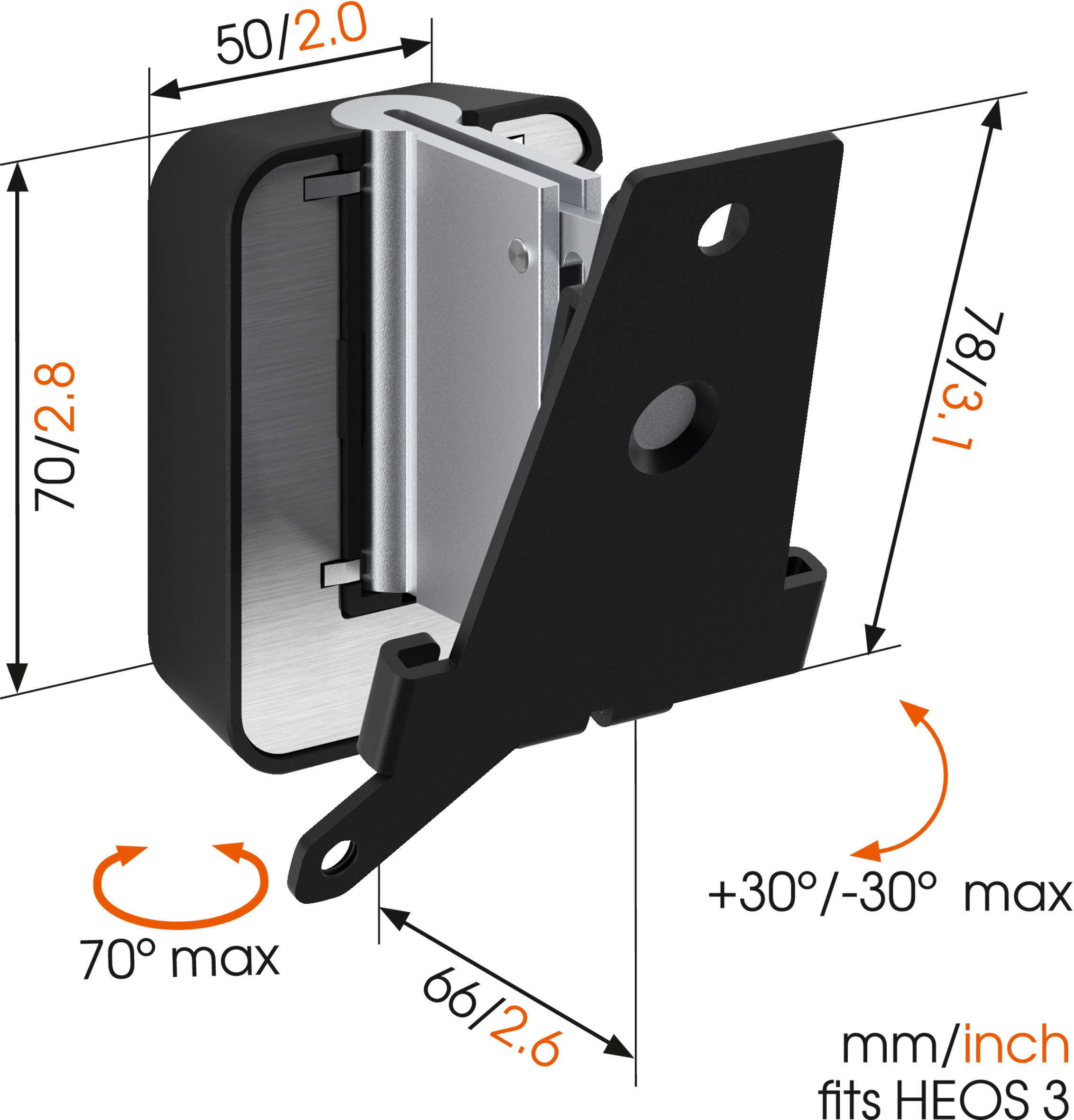 VOGEL´S Vogel's Sound 5203 Lautsprecher-Wandhalterung für Denon HEOS 3, schwarz Wandhalterung, Schwarz