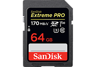 SANDISK Extreme PRO® 170MB/S CL10 - SDXC-Cartes mémoire  (64 GB, 170 MB/s, Noir)