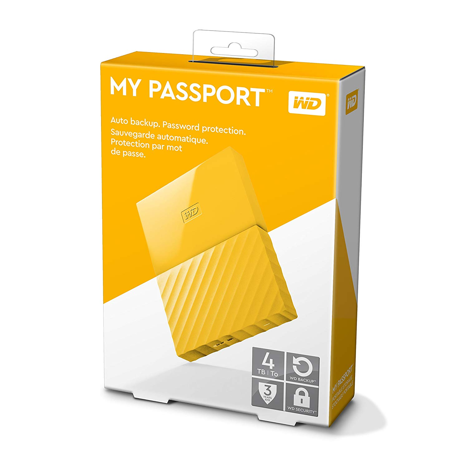 Disco duro externo 4 TB - WD My Passport, Portátil, HDD, USB 3.0, Para Windows y Mac, 2.5", Amarillo