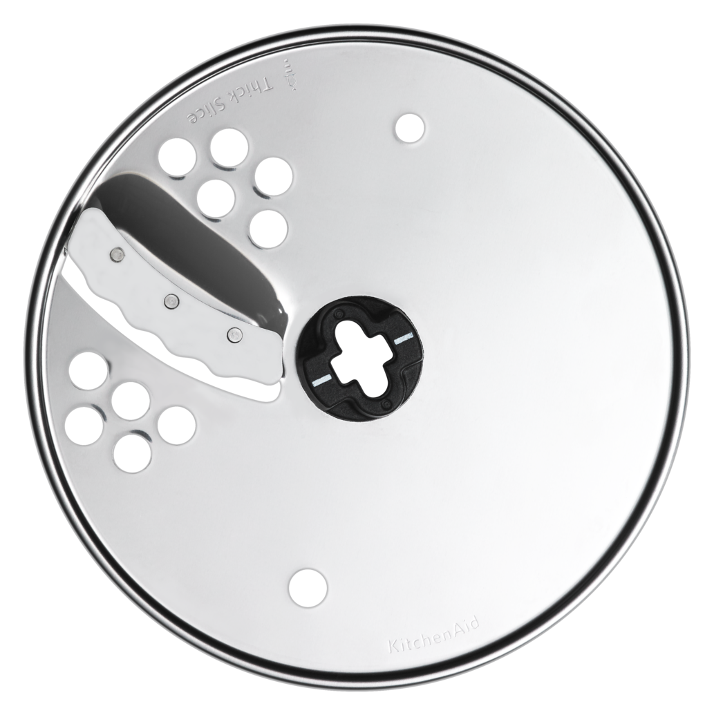 KitchenAid-Zerkleinererklinge für dicke Scheiben, metallisch und schwarz.