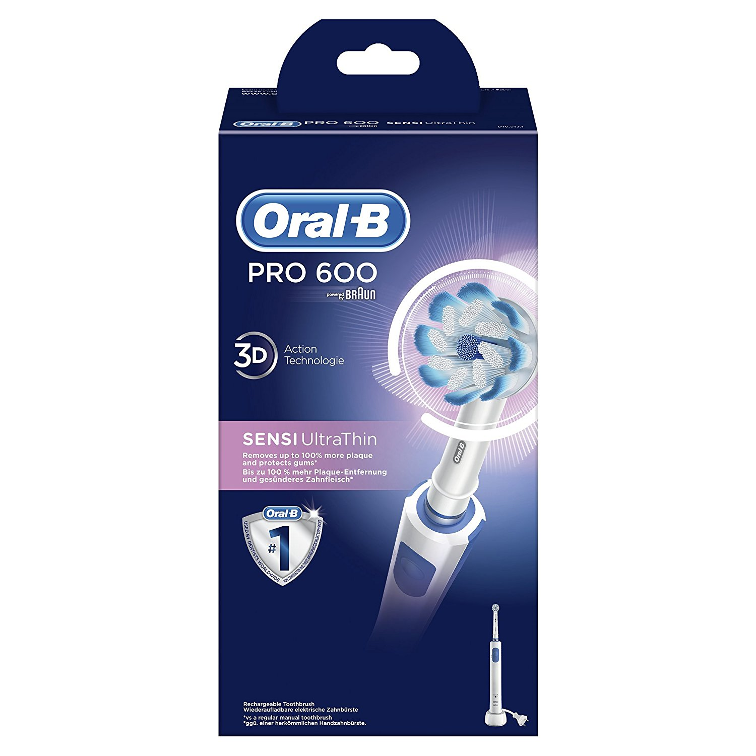 Cepillo Eléctrico - Oral B PRO 600 SensiClean, Tecnología 3D, Temporizador