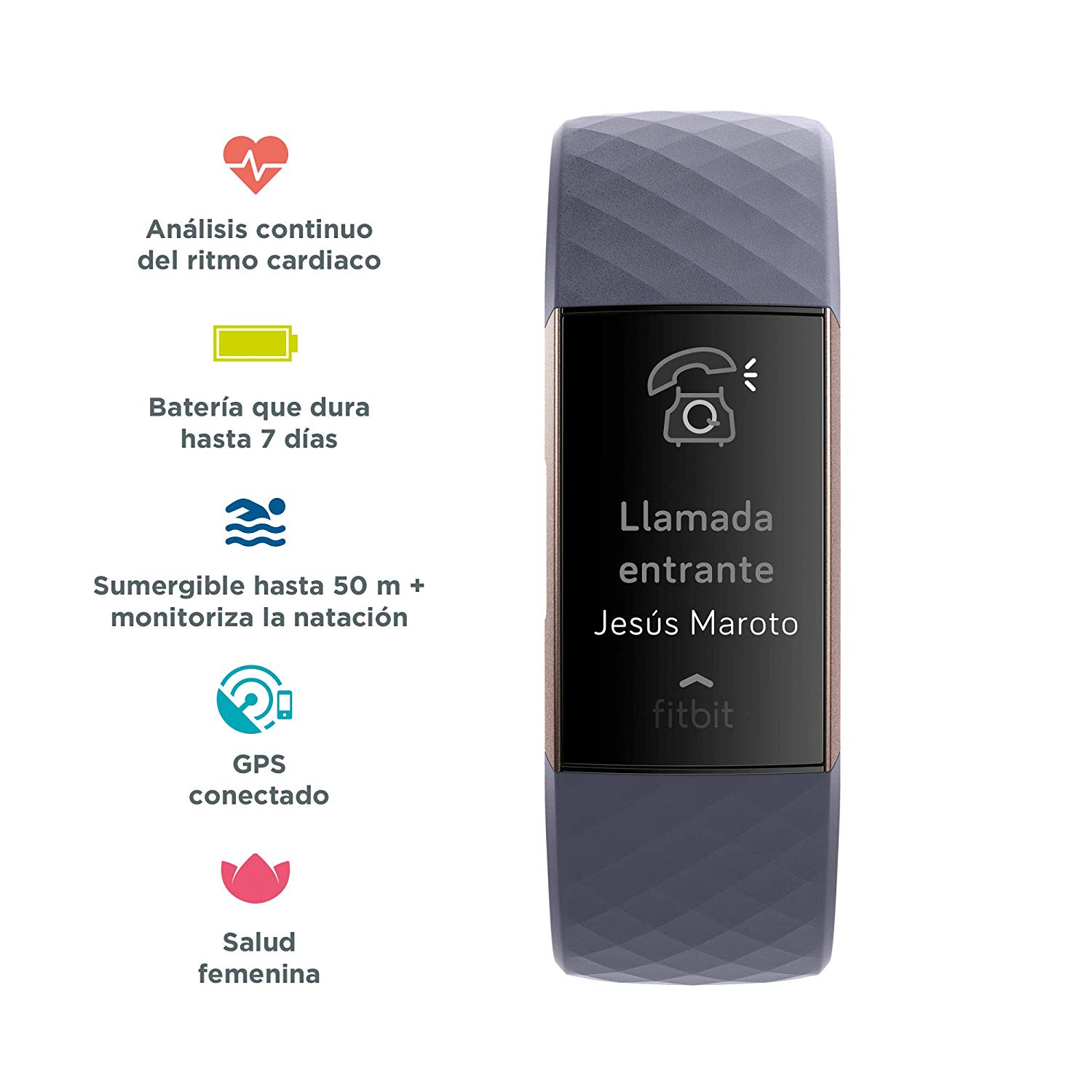 Pulsera de actividad - Fitbit Charge 3, Bluetooth, Resistente al agua 50 m, Horas de sueño