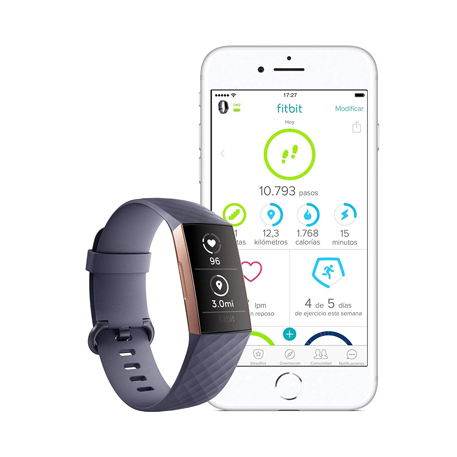 Pulsera de actividad - Fitbit Charge 3, Bluetooth, Resistente al agua 50 m, Horas de sueño