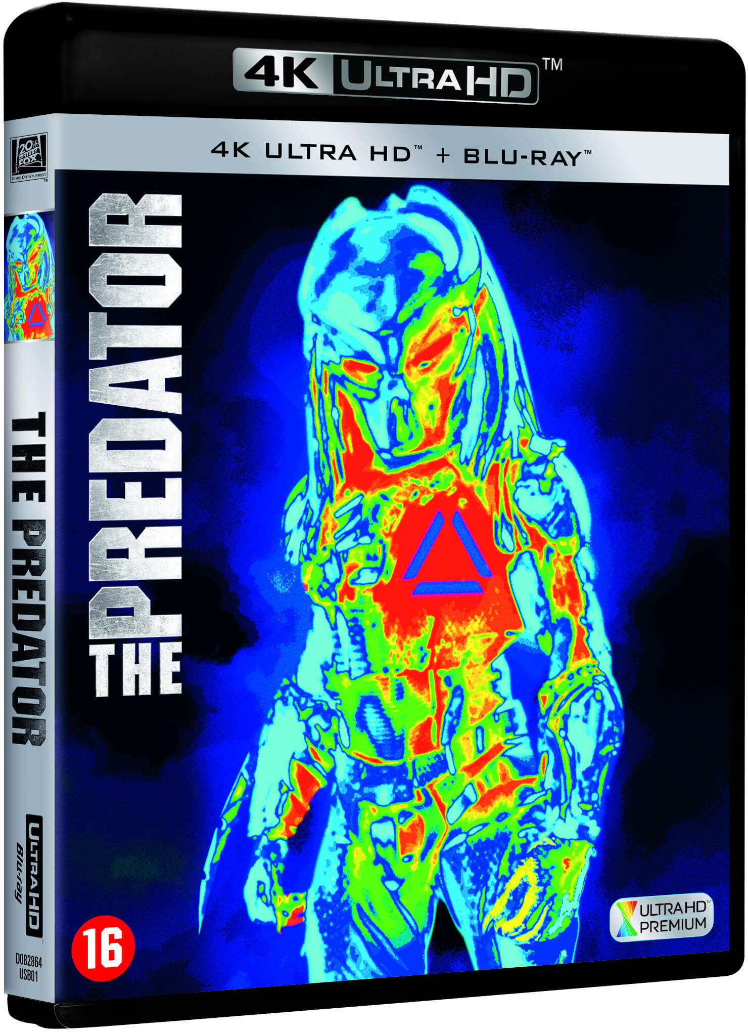 A 'The Predator' Blu-ray case. The cover features a heat map image of the Predator. The case says '4K Ultra HD'.