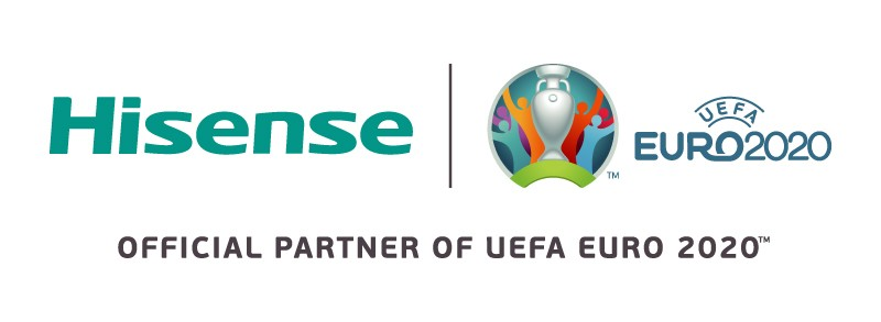 Un logotipo que muestra la marca Hisense y UEFA Euro 2020.