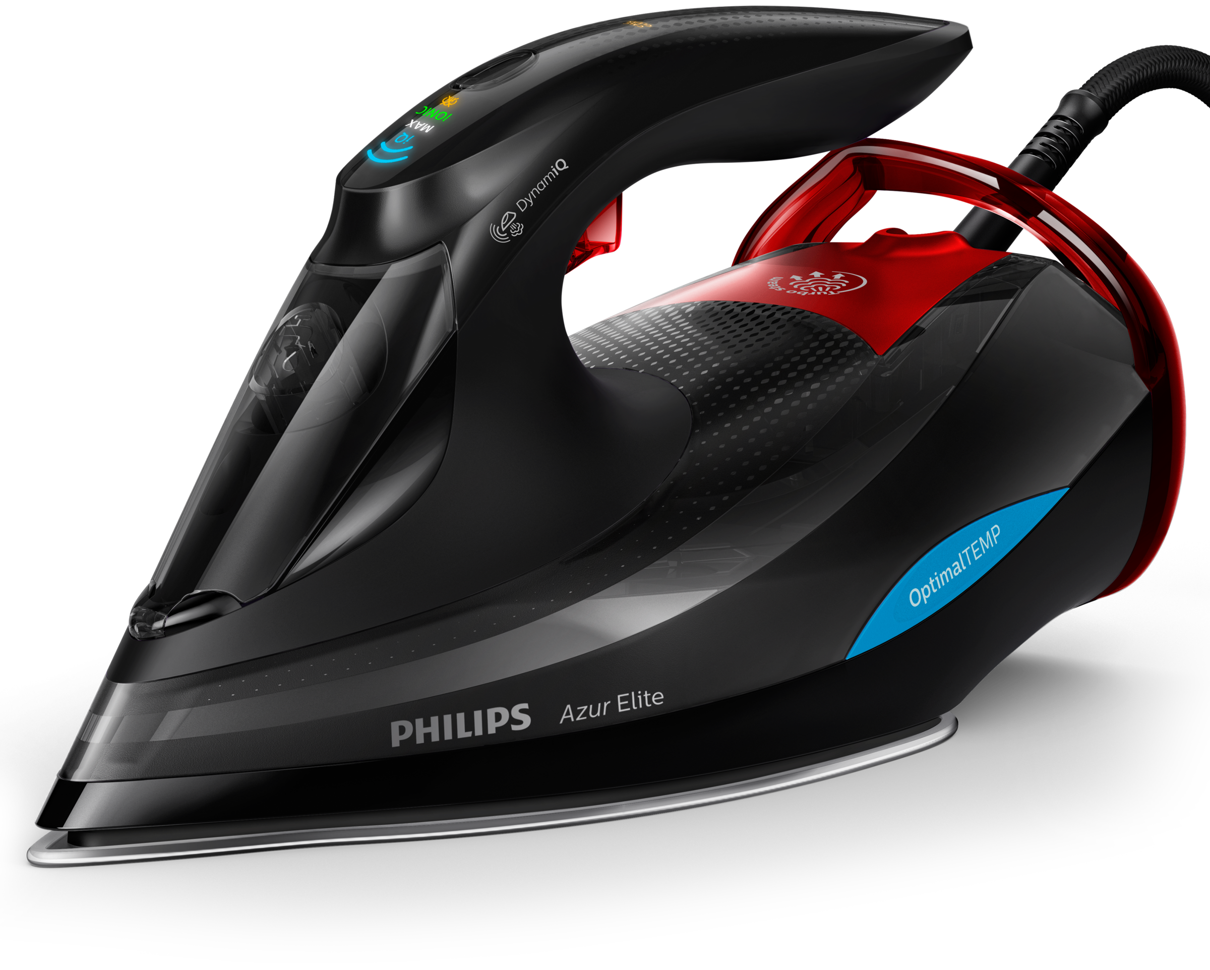 PHILIPS Azur Elite Dampfbügeleisen GC5037/80 mit OptimalTEMP-Technologie, schwarz-rot Dampfbügeleisen (3000 Watt, Schwarz, Rot)