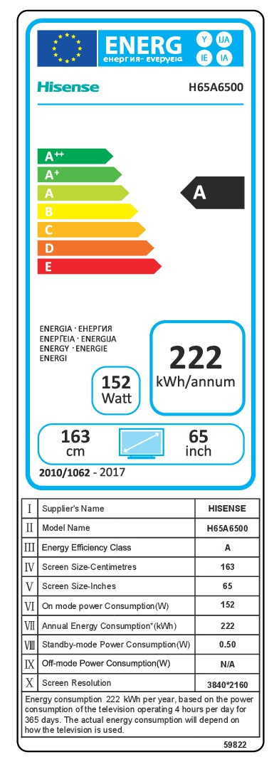 TV LED 65" - Hisense H65A6500, Ultra HD 4K, HDR, Precision Colour, Depth Enhancer, Smart TV VIDAA
