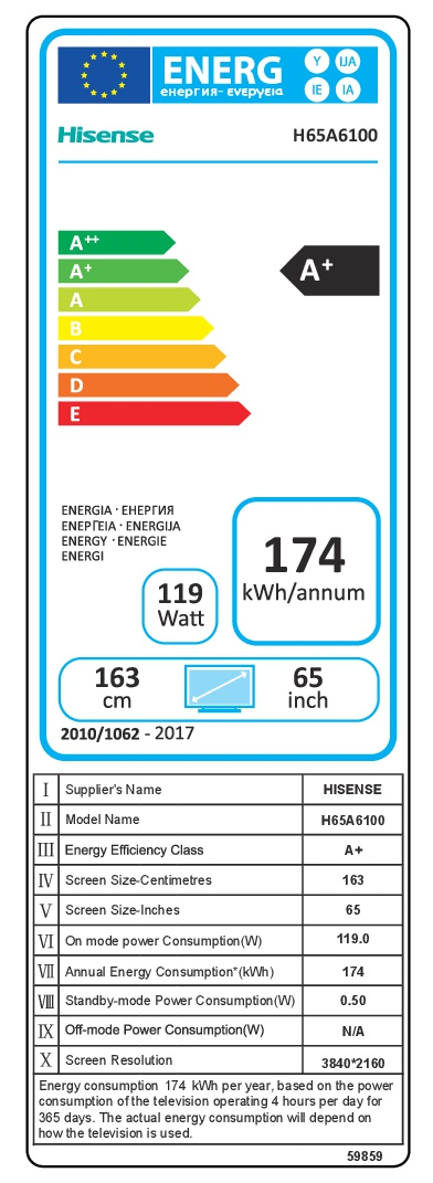 TV LED 65" - Hisense H65A6100 - Ultra HD 4K, HDR - Precision Colour - Smart TV - VIDAA U
