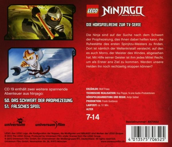 Lego Ninjago CD-Hülle mit Bildern und Text auf Deutsch.