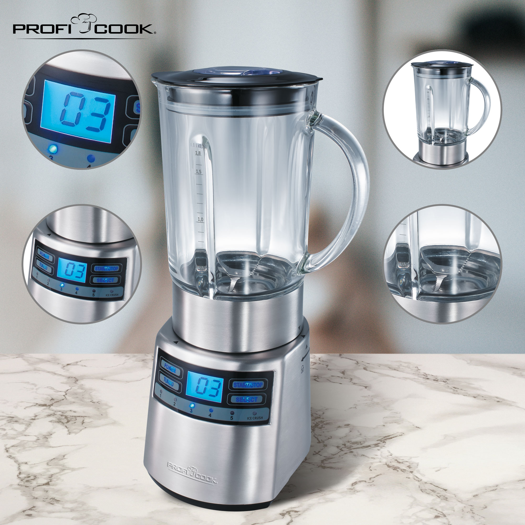 PROFICOOK PC-UM 1006 Standmixer Silber (1200 Watt, 1.8 l)