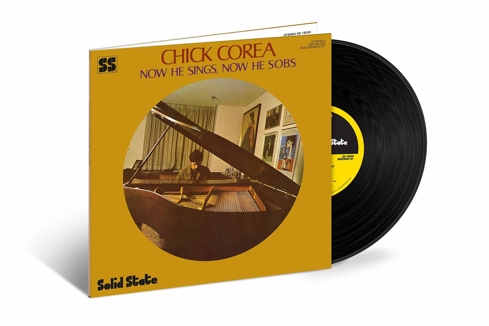 Vinylplatte und Cover für Chick Coreas Album 'Now He Sings, Now He Sobs'.