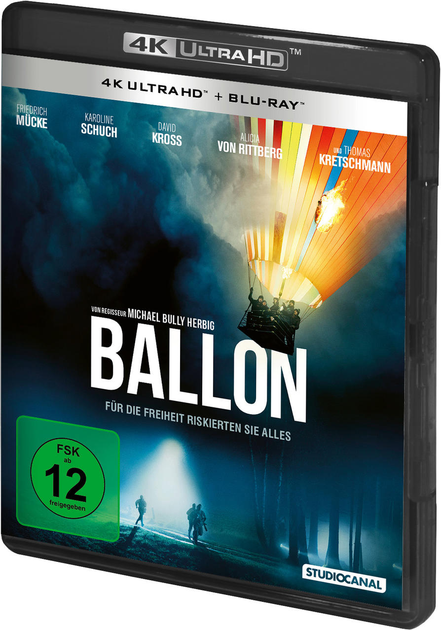 DVD-Cover für 'Ballon', einen deutschen Film. Zeigt einen Heißluftballon mit Menschen darin.