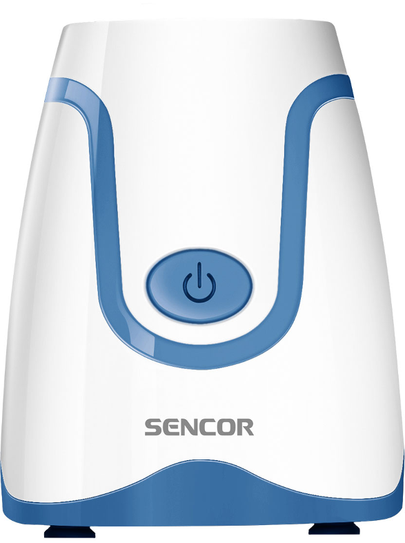 Fehér és kék turmixgép bekapcsológombbal és a SENCOR márkanévvel.