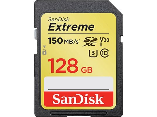 SANDISK Extreme UHS-I U3 150MB/S CL10 - SDXC-Speicherkarte  (128 GB, 150 MB/s, Schwarz)