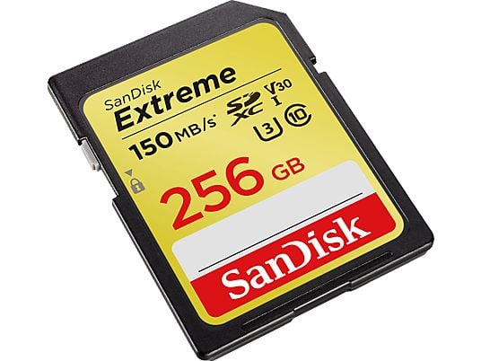 SANDISK Extreme UHS-I U3 150MB/S CL10 - SDXC-Cartes mémoire  (256 GB, 150 MB/s, Noir)