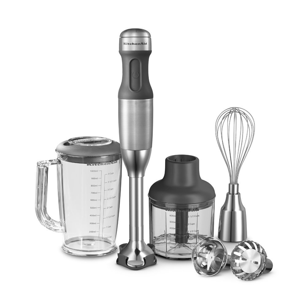 Batidora de mano - KitchenAid 5KHB2571ESX, 180W, 5 velocidades, jarra, picadora