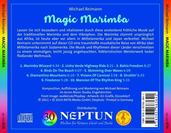 CD-Hülle: Michael Reimann - Magic Marimba, mit Text und Artwork.