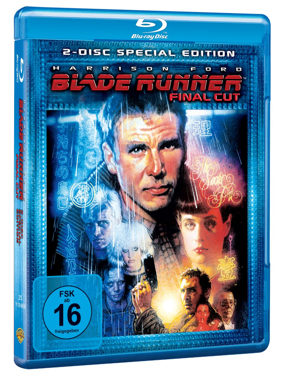 Blade Runner Blu-ray-Hülle mit Harrison Ford auf dem Cover, mehrere Gesichter sichtbar.