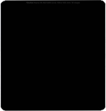 Black rectangular filter with text indicating its specifications. White border and black background.